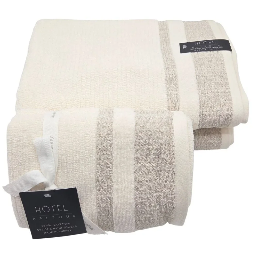 Hotel Balfour 4pc Cream And Taupe Turkish Cotton Towel Set 2 Bath 2 Hand
